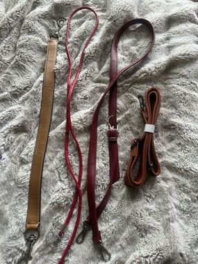 Set of 4 Leather Bag purse Straps in Burgundy, Tan, Brown, Red